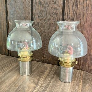 Pair of Vintage Clear Glass Hurricane Table Lamps